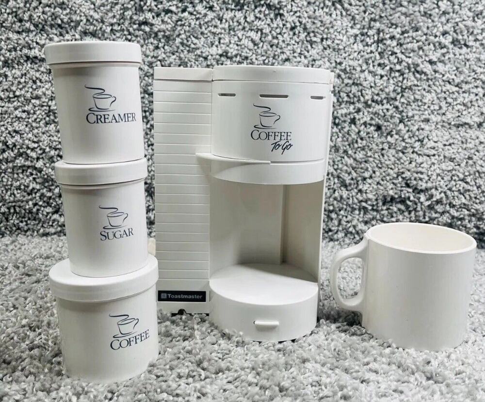 Toastmaster White Coffee To Go Travel Coffee Maker W/ Mug 3 Canisters Container
